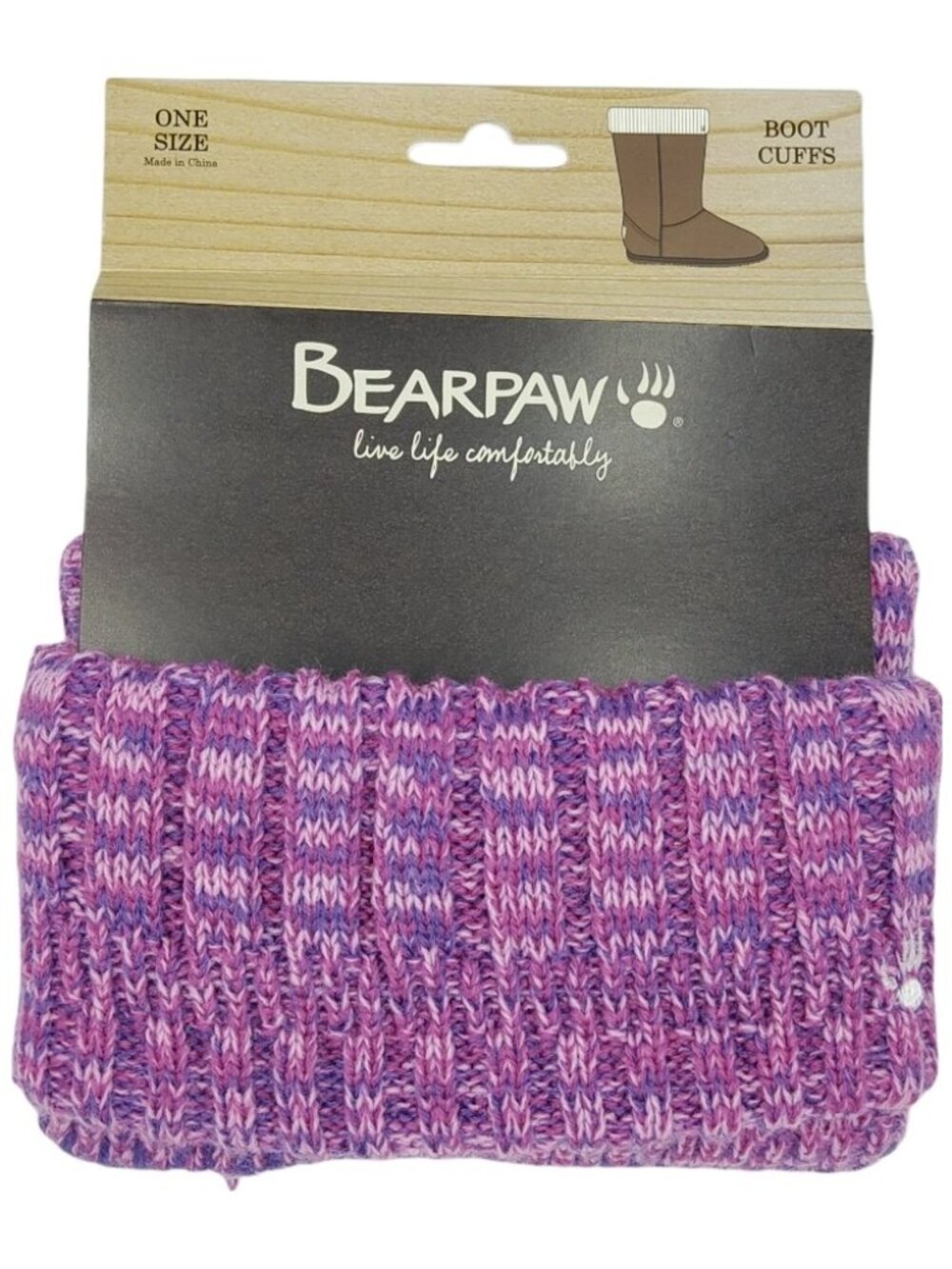 BEARPAW Women Knit Boot Cuffs Toppers Pink Purple Multi Marled Logo NWT One Size
